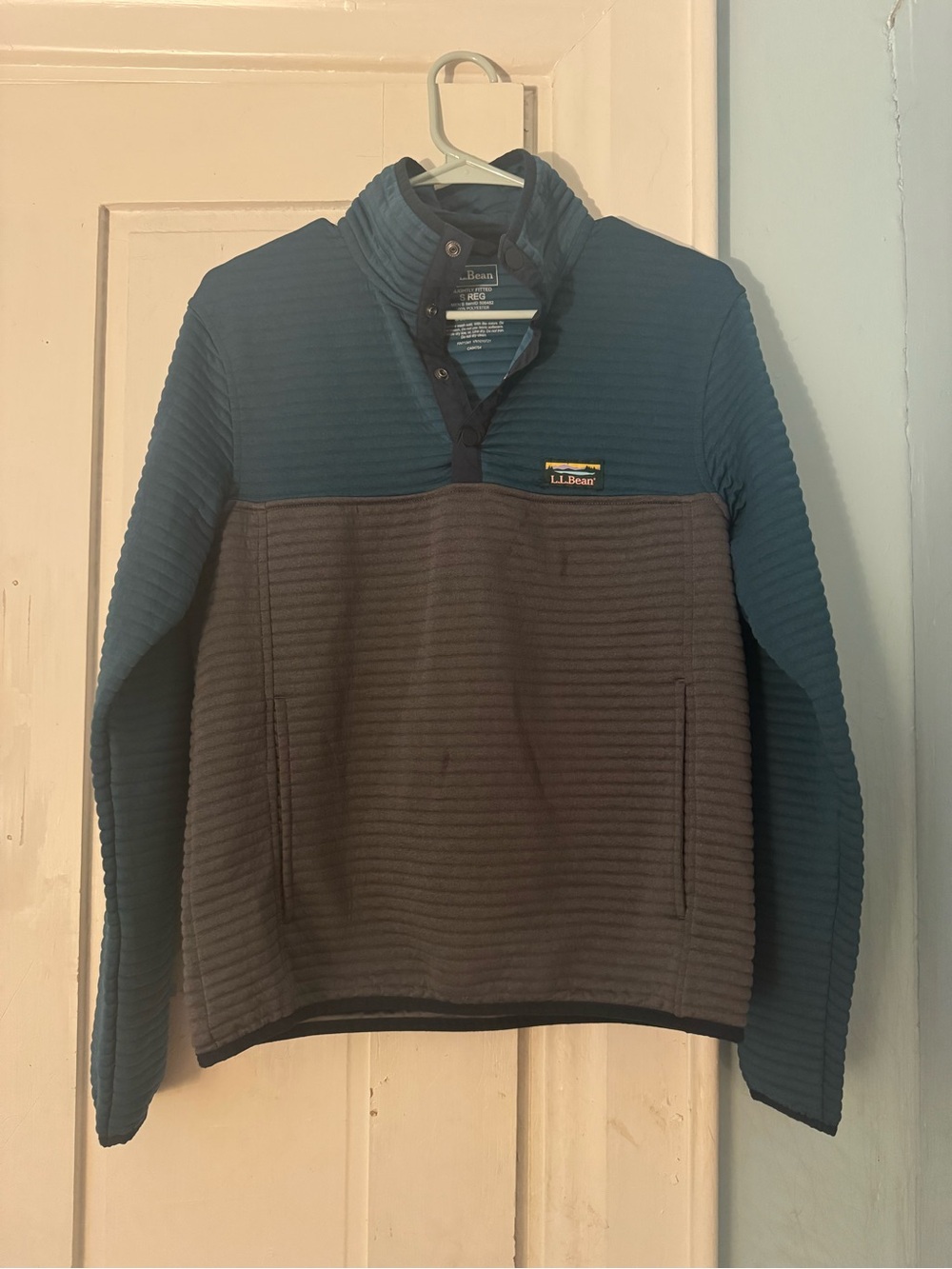EUC L.L. Bean Women’s Two-Tone Zip Funnel Neck Sweater - Teal & Charcoal